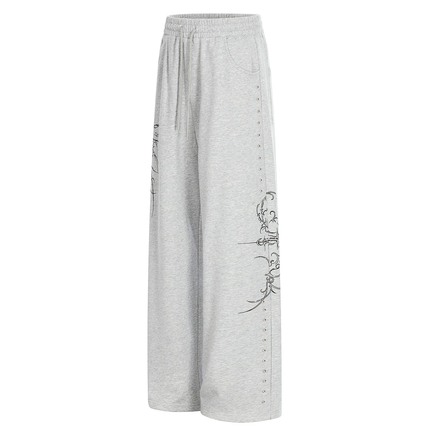 CapCabin Gothic Line Graphic Wide-Leg Sweatpants