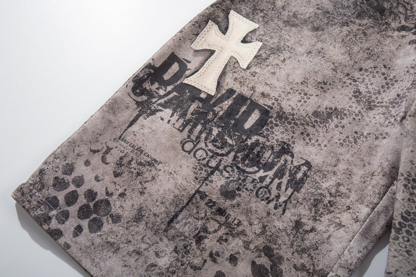 CapCabin “Grunge Cross Washed Denim Shorts”