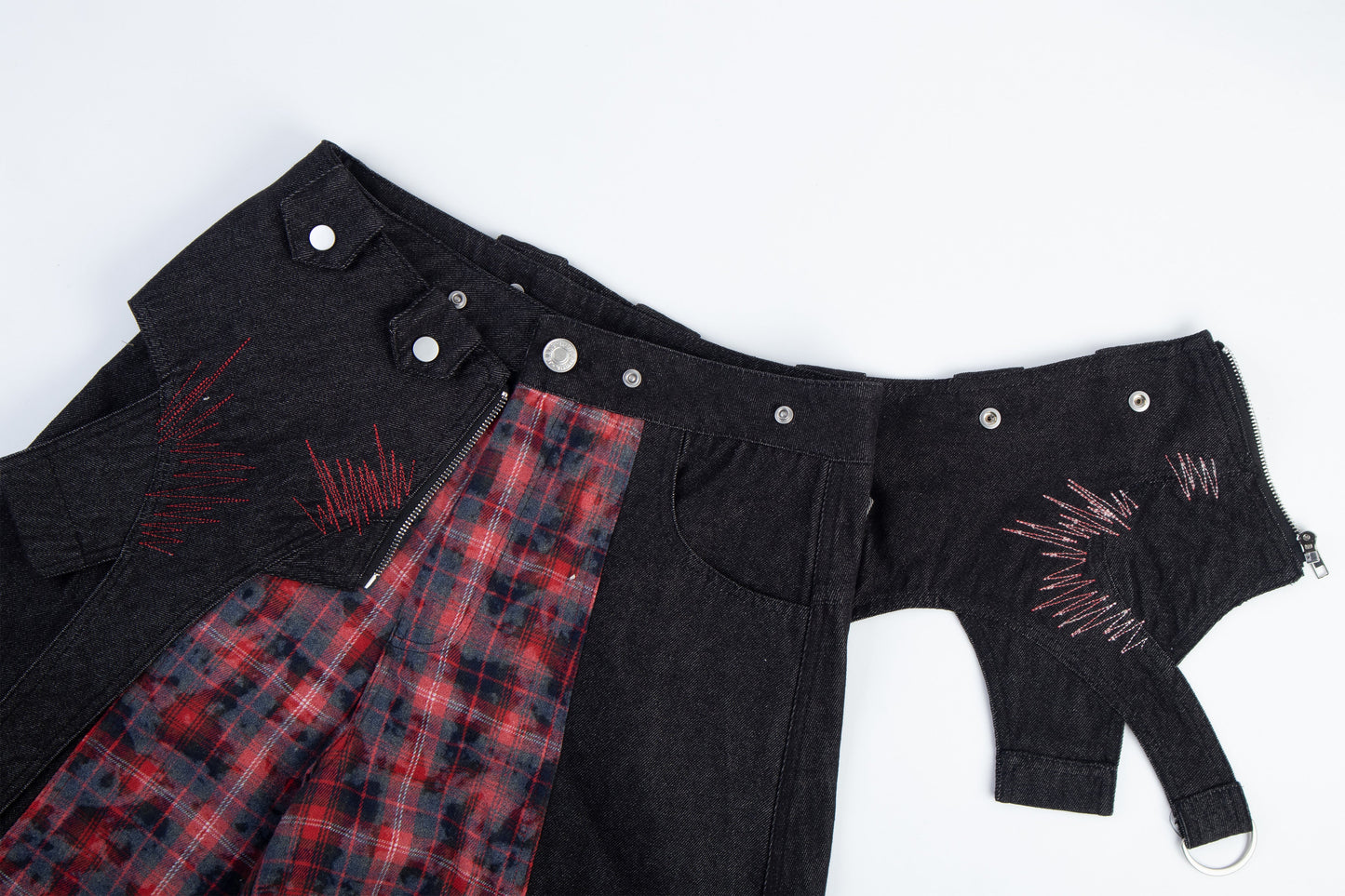CapCabin Layered Plaid Panel Wide-Leg Pants