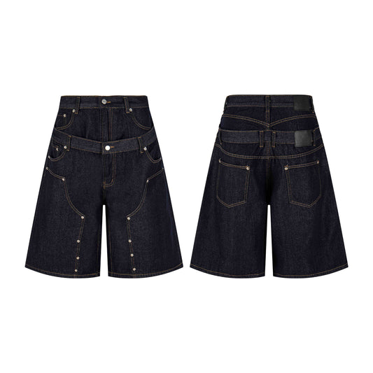 CapCabin “Double Waist Panel Denim Shorts”