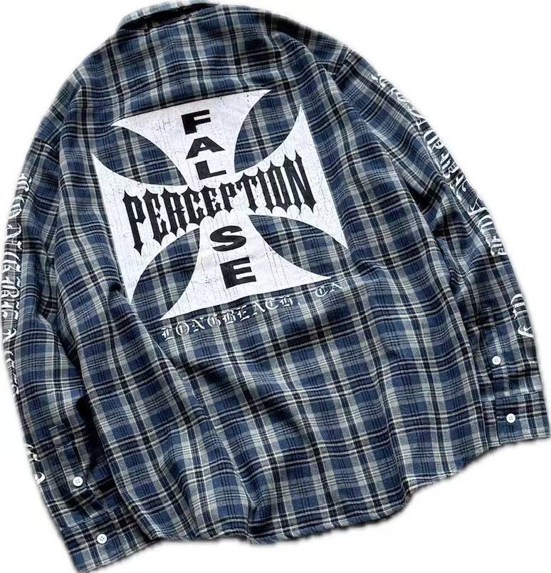 FALSE PERCEPTION Blue Plaid Embroidered Overshirt
