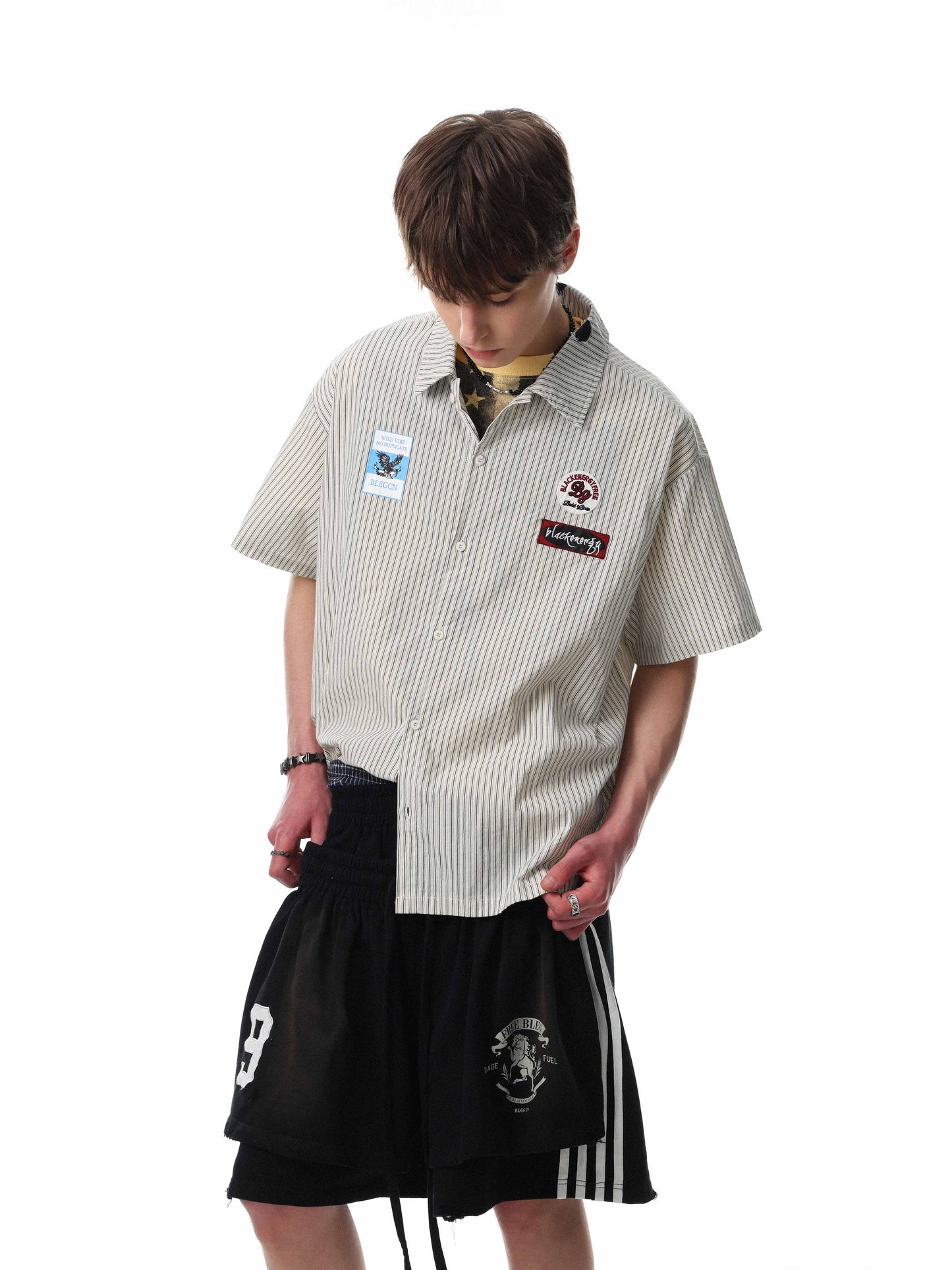 CapCabin “Pinstripe Patch Graphic Shirt”