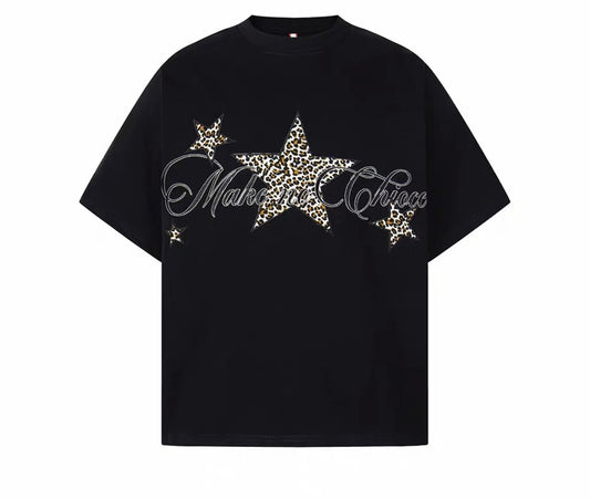 CapCabin Leopard Star Graphic Short Sleeve T-Shirt