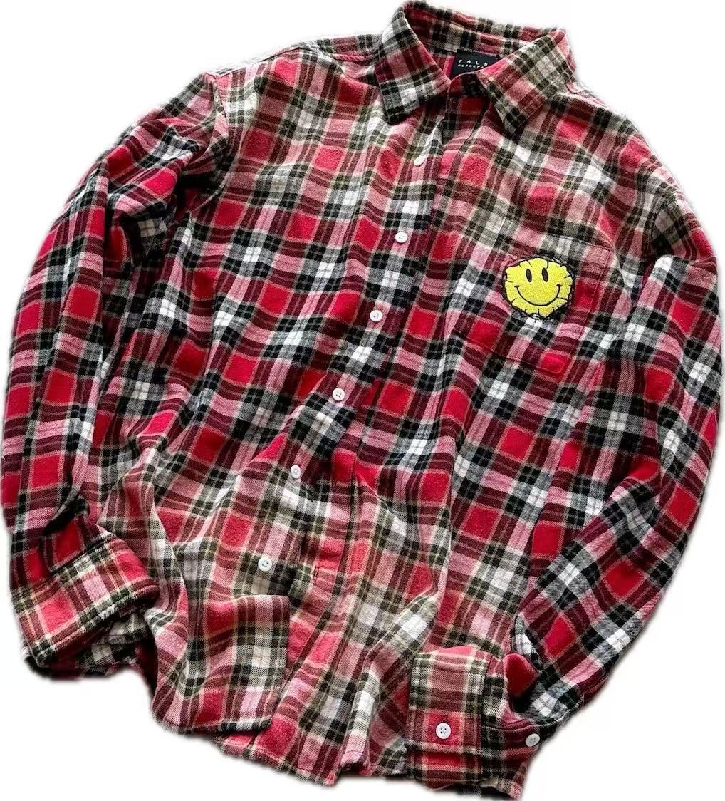 FALSE PERCEPTION Red Plaid Smiley Overshirt