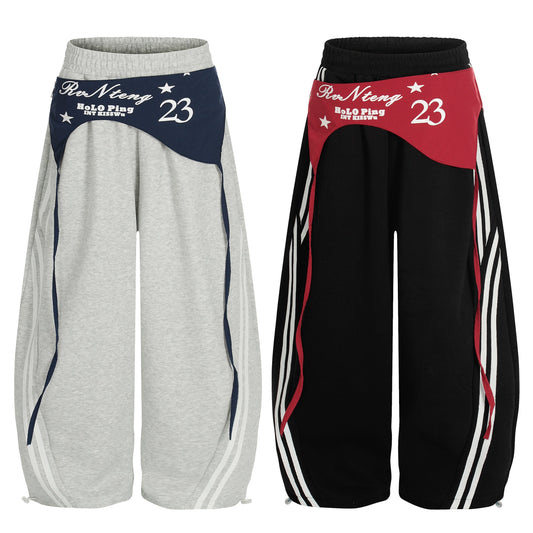 CapCabin Double-Waist Retro Print Track Pants