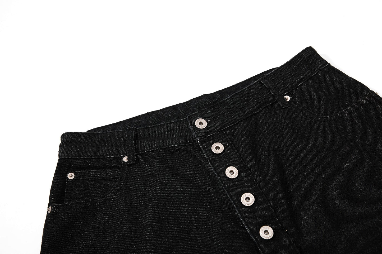 CapCabin Asymmetric Button Denim Shorts