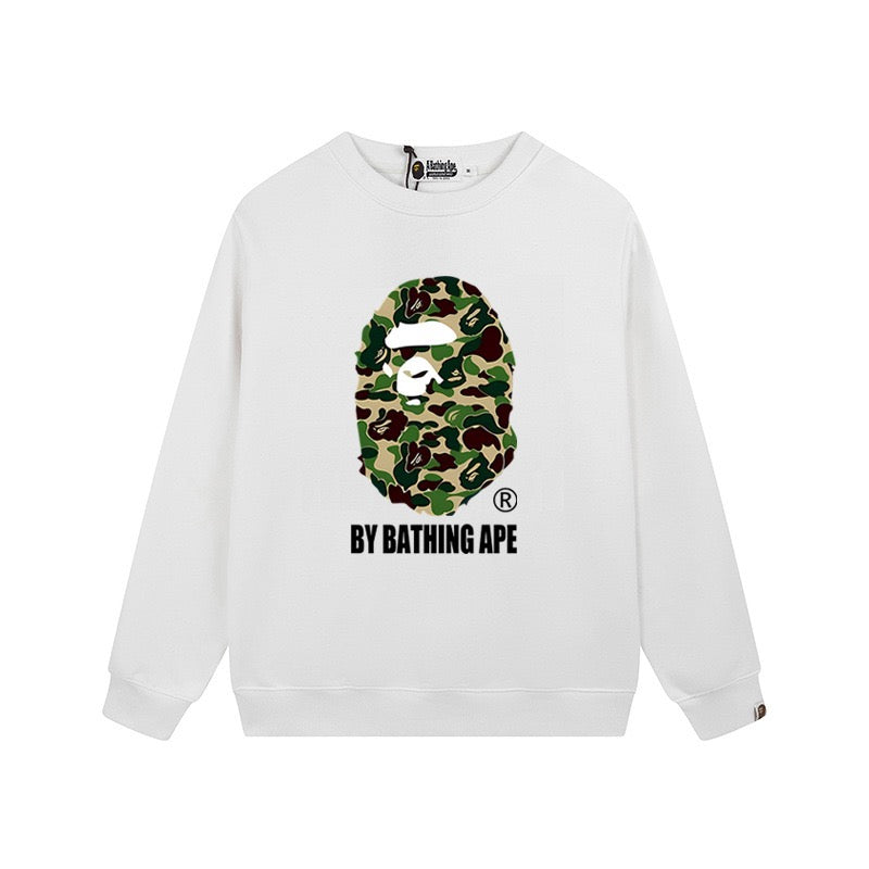 BAPE Green Camo Ape Head Crewneck Sweatshirt White