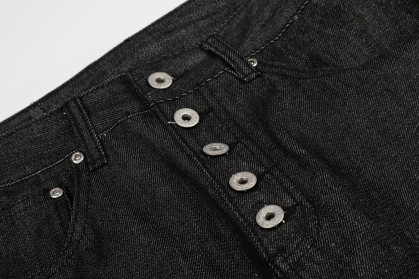 CapCabin “Black Raw Button Denim Jeans”
