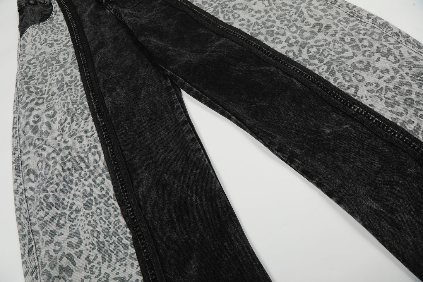 CapCabin Leopard Panel Denim Pants