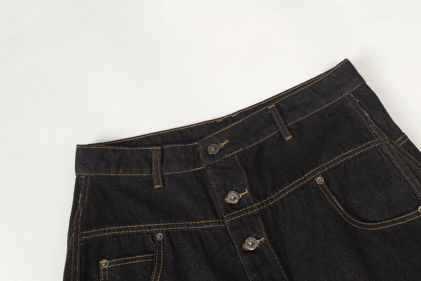 CapCabin Asymmetric Button Wide-Leg Denim Pants