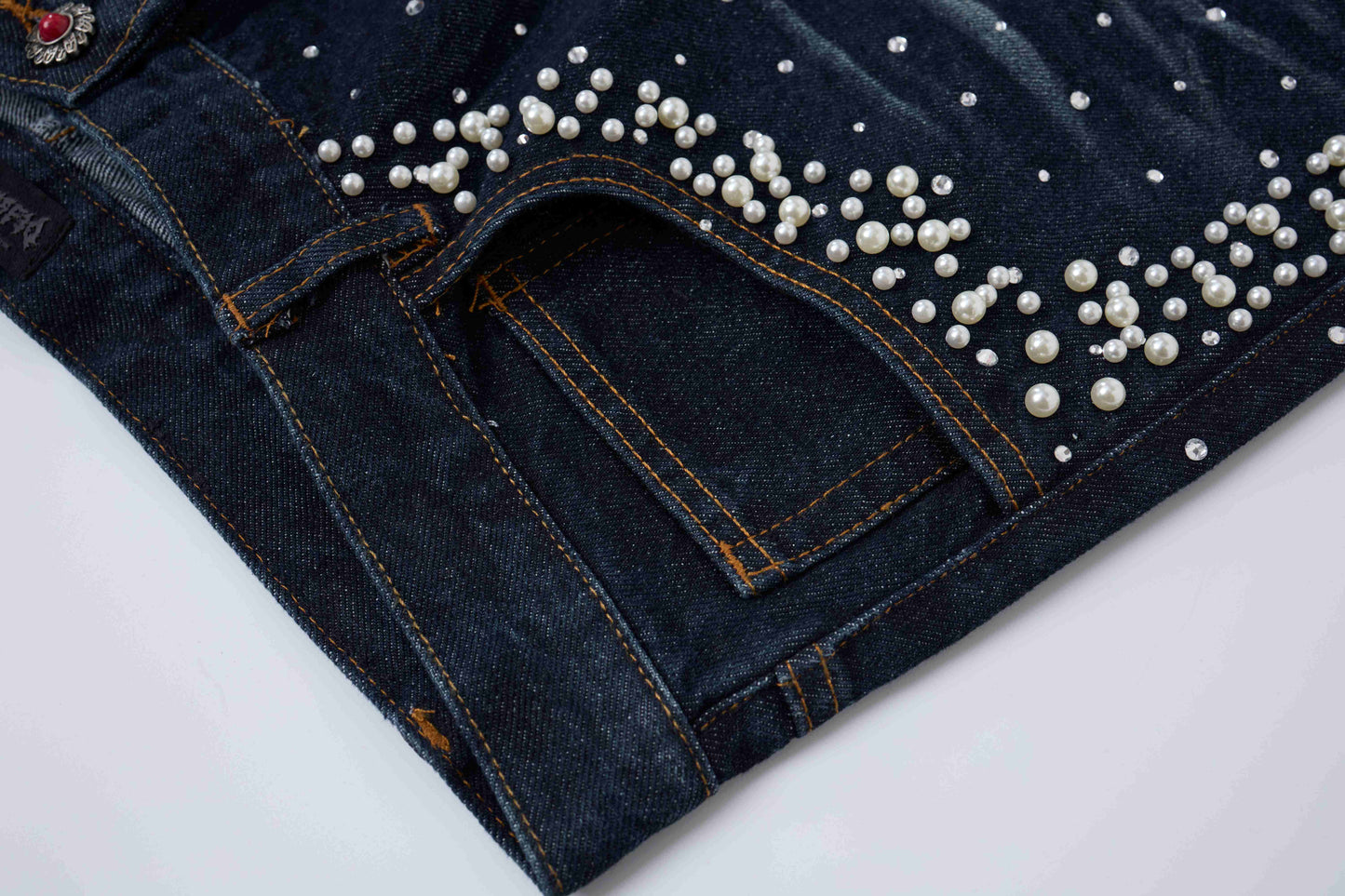 CapCabin Pearl Studded Denim Shorts