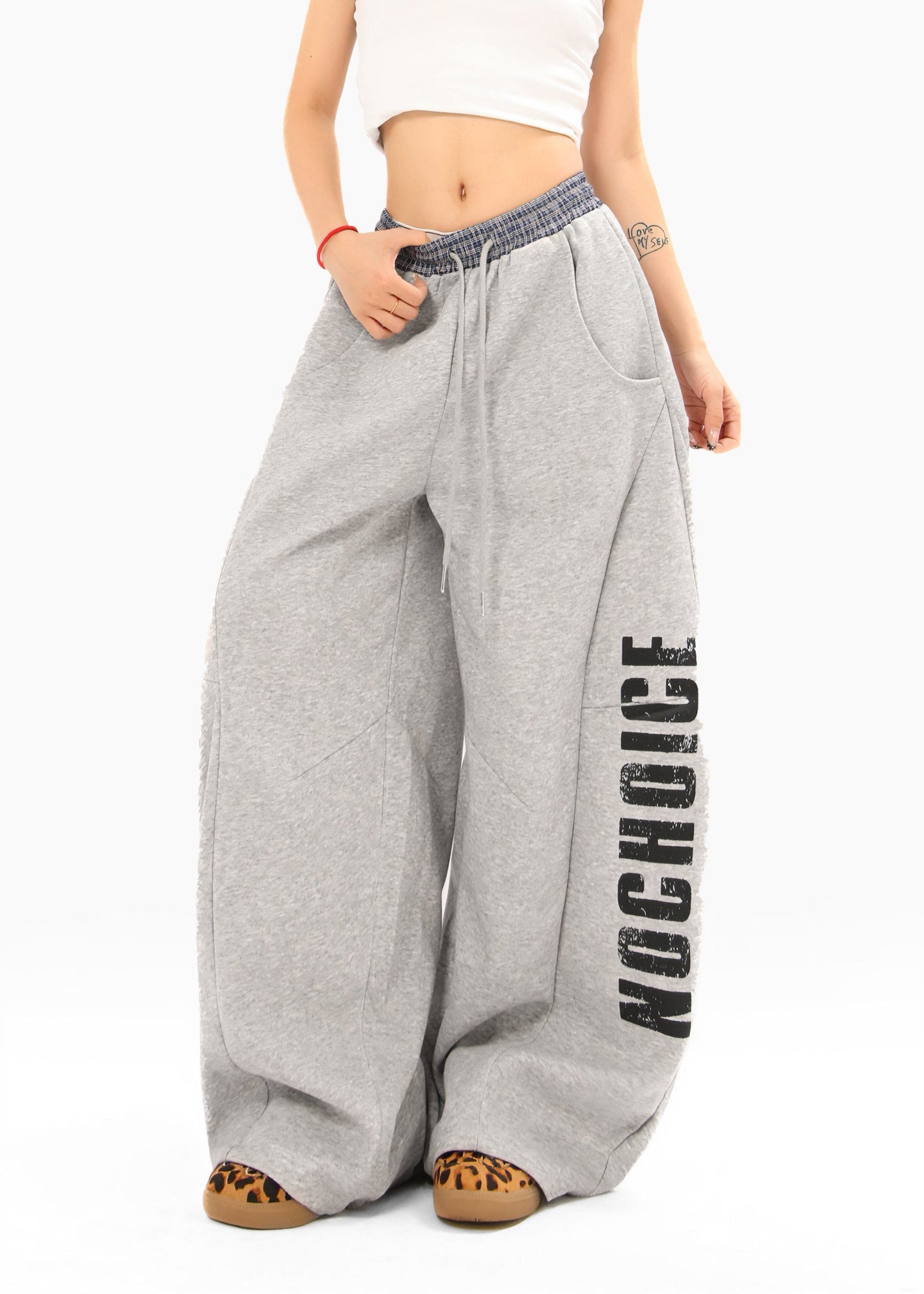 CapCabin Double-Waist Checkered Print Track Pants