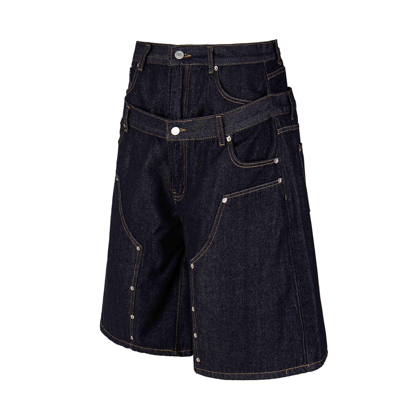 CapCabin “Double Waist Panel Denim Shorts”