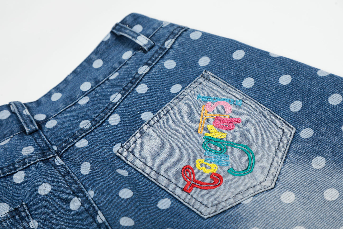 CapCabin Polka Dot Washed Denim Jeans