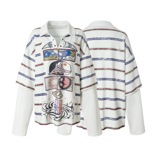 CapCabin Abstract Stripe Long-Sleeve Polo Shirt