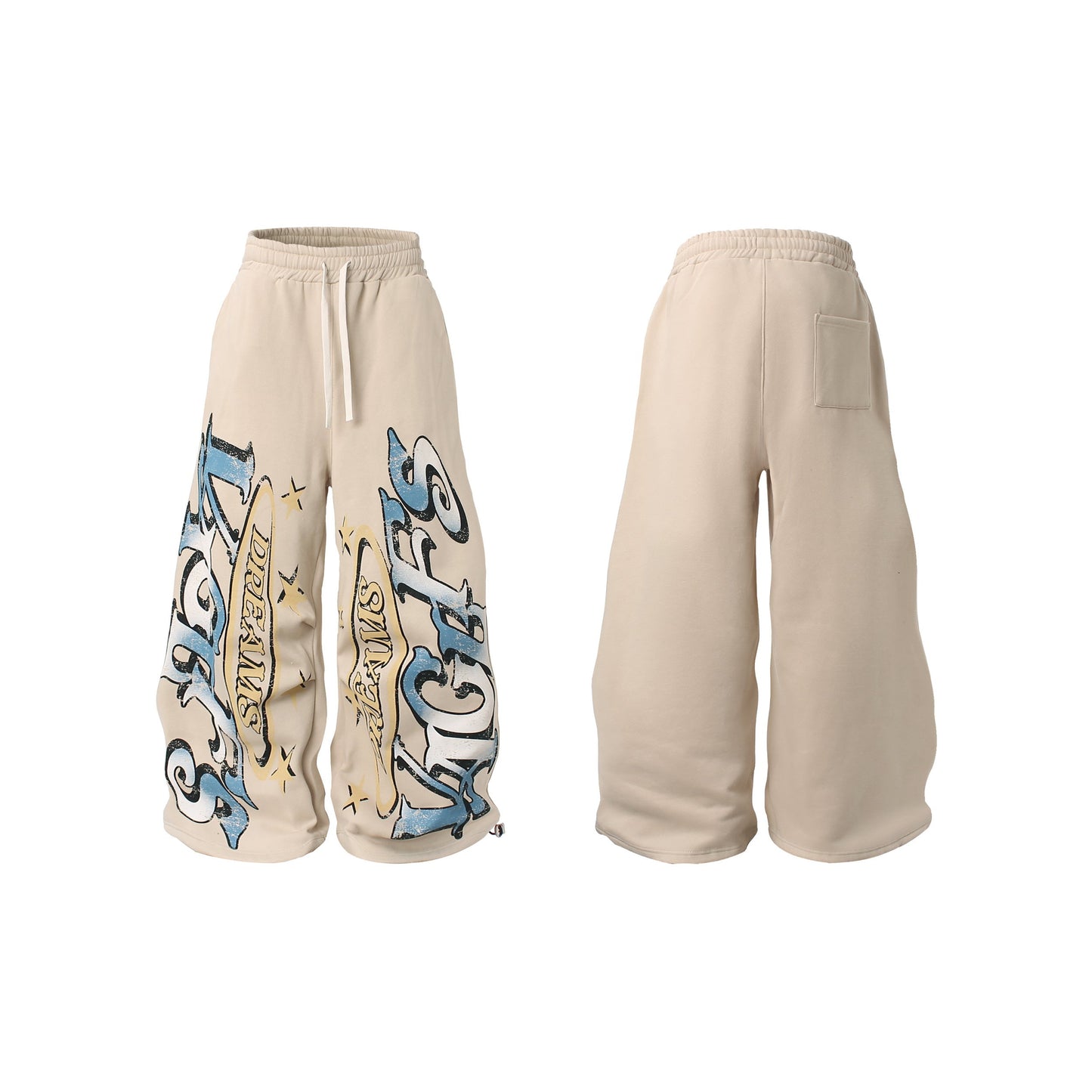 CapCabin Fleece-Lined Letter Graphic Wide-Leg Sweatpants