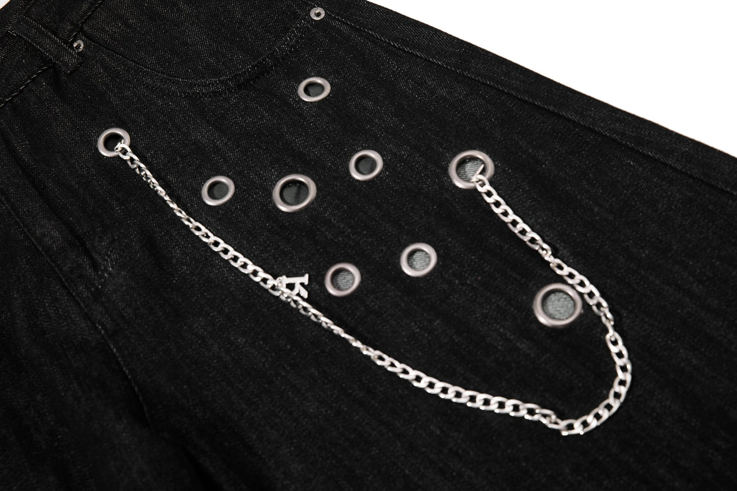 CapCabin Rivet Chain Wide-Leg Denim Pants