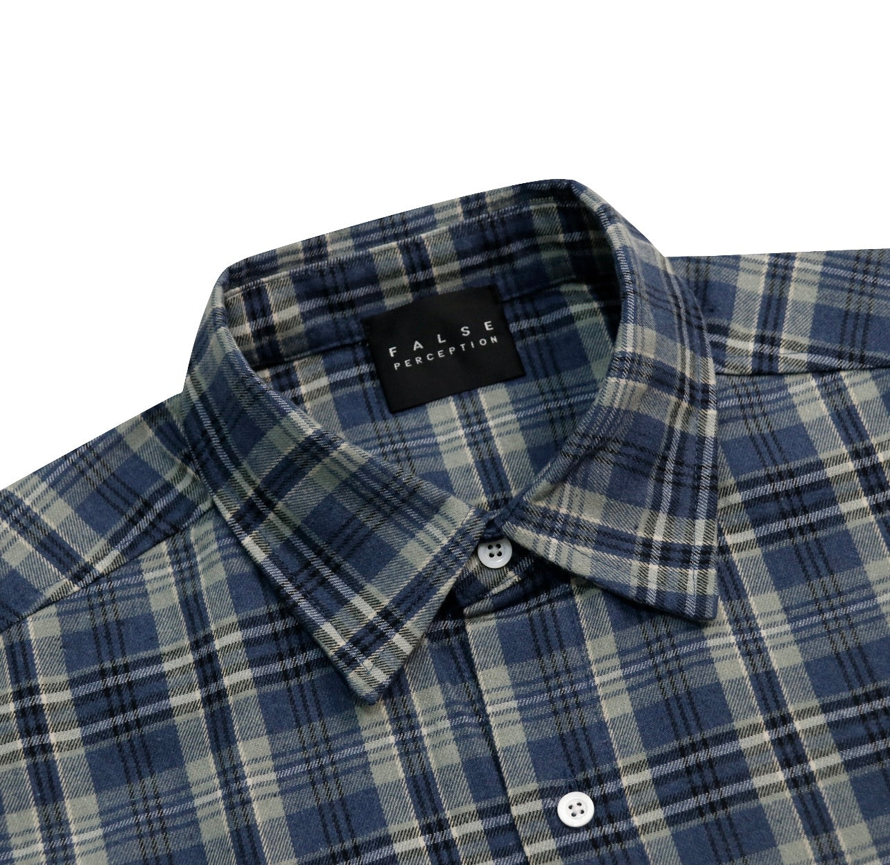 FALSE PERCEPTION Blue Plaid Embroidered Overshirt