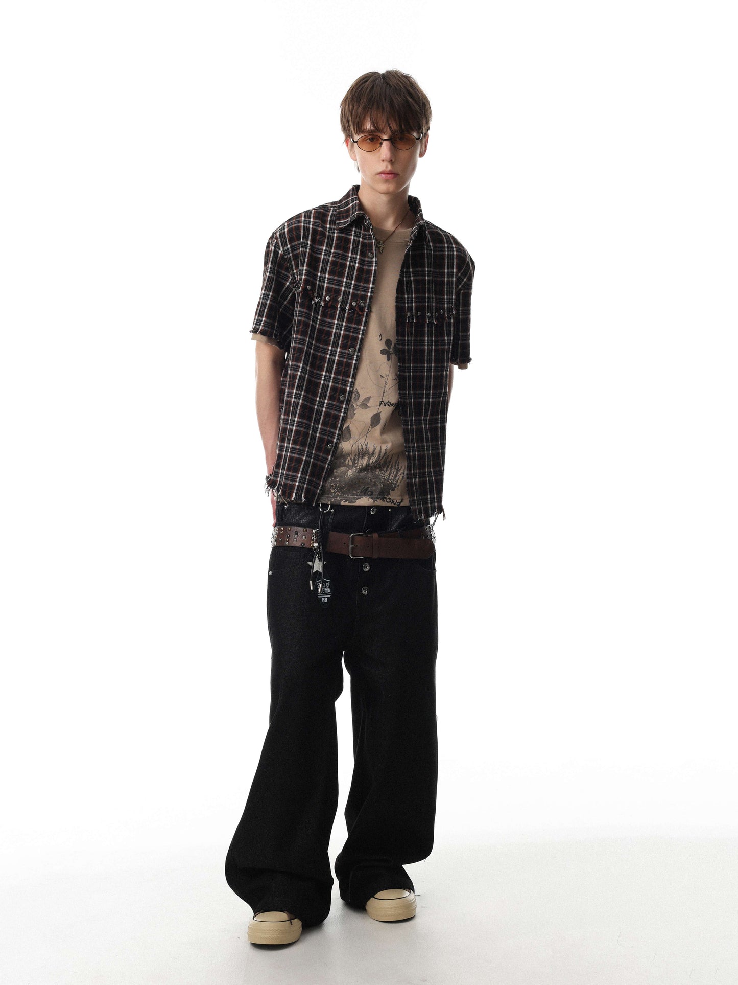 CapCabin “Distressed Plaid Short Sleeve Shirt”