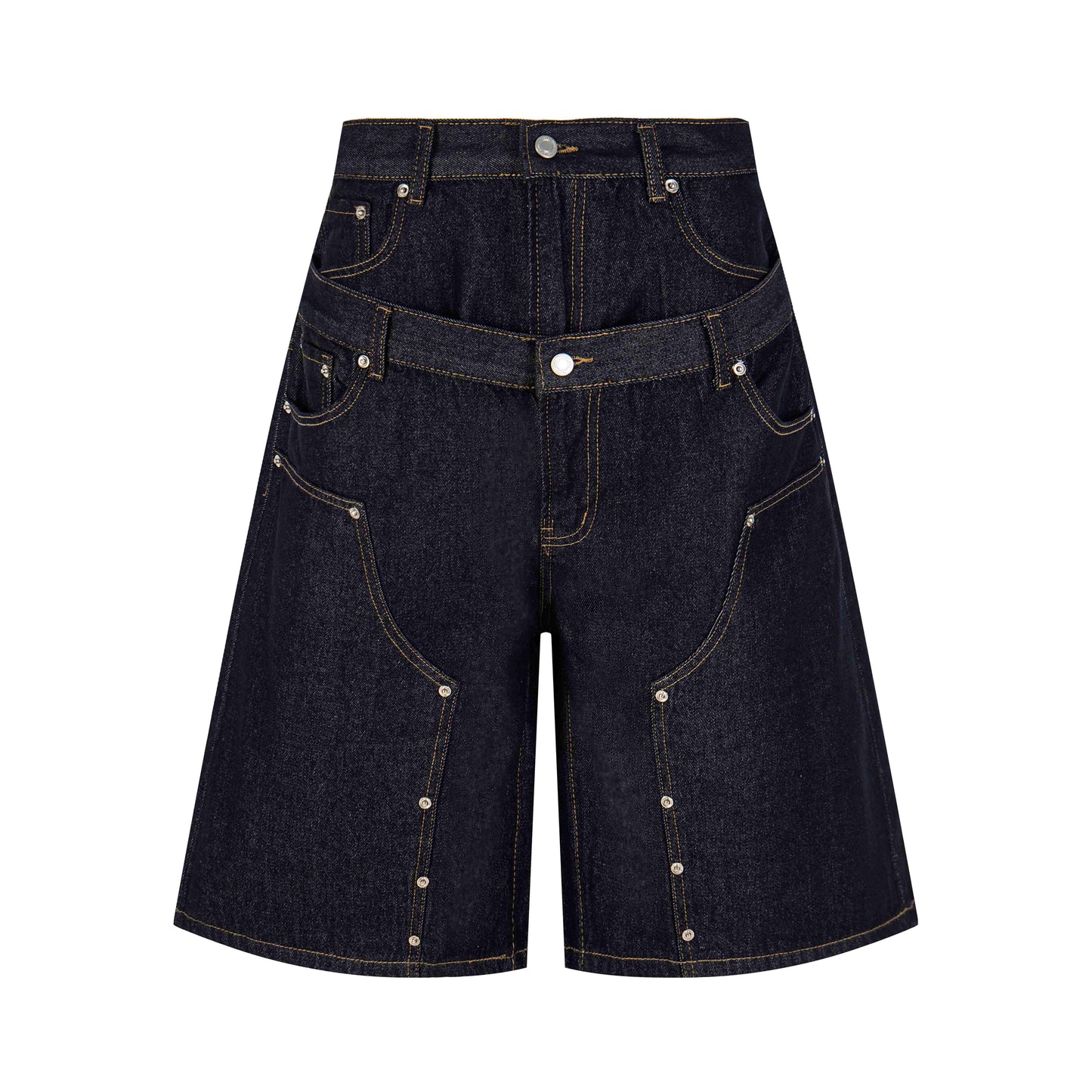 CapCabin “Double Waist Panel Denim Shorts”