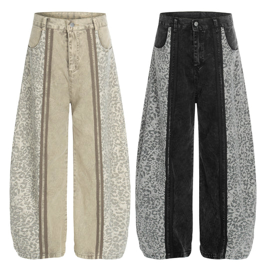 CapCabin Leopard Panel Denim Pants