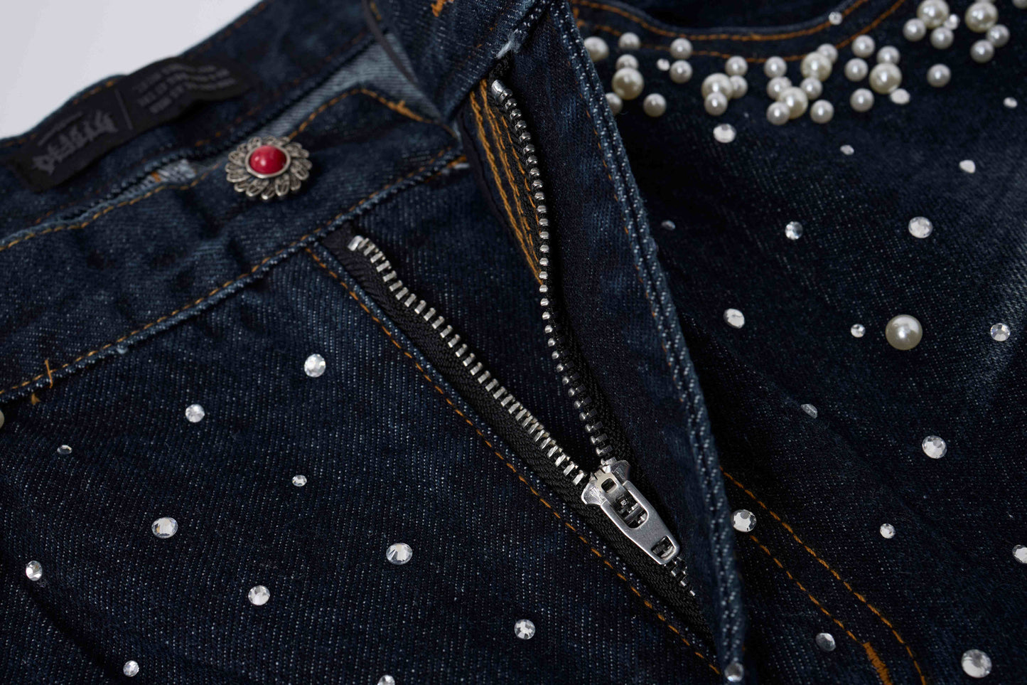 CapCabin Pearl Studded Denim Shorts