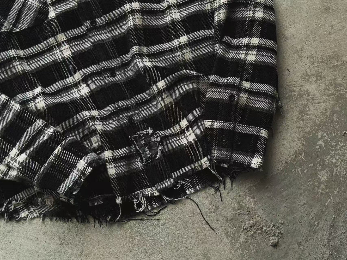 FALSE PERCEPTION Plaid Graphic Distressed Shirt