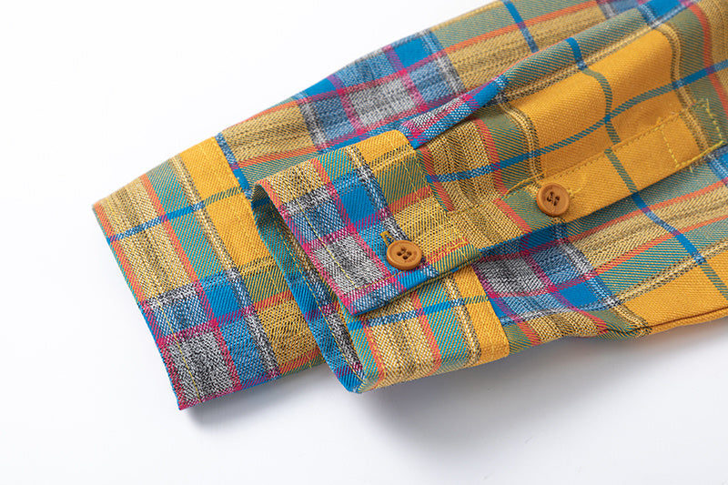 Yellow Multi-Color Plaid Long Sleeve Shirt