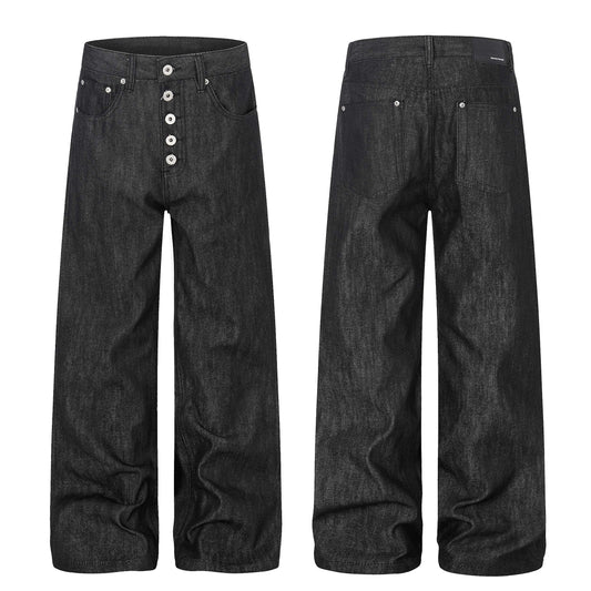 CapCabin “Black Raw Button Denim Jeans”