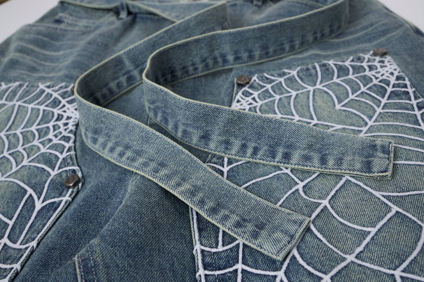 CapCabin Web Panel Strap Denim Shorts