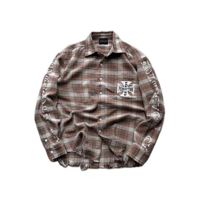 MIXED EMOTION Plaid Graphic Distressed Shirt
