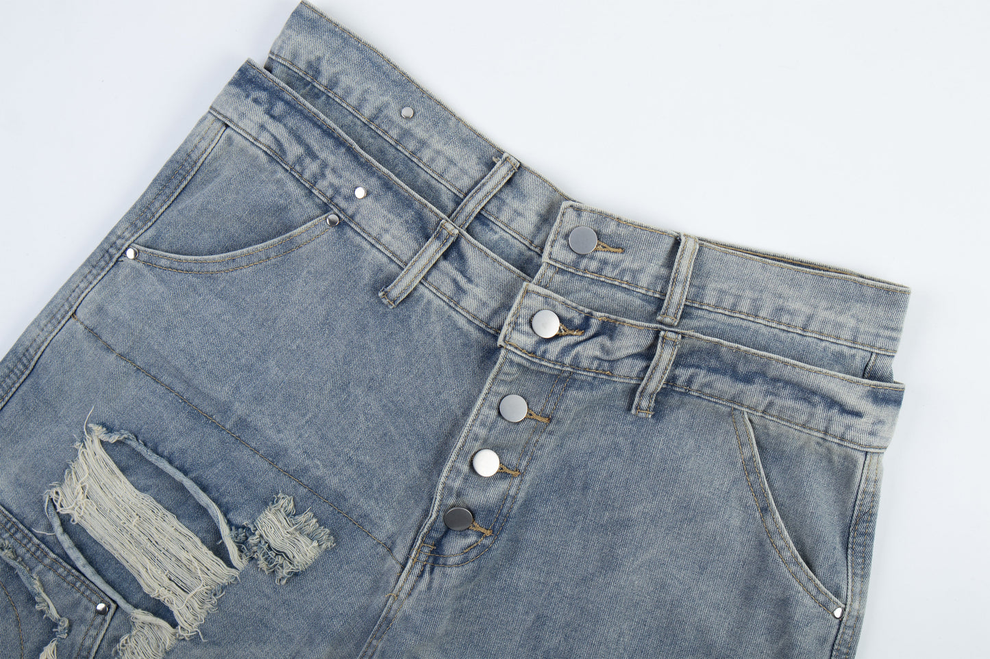 CapCabin Distressed Panel Denim Pants