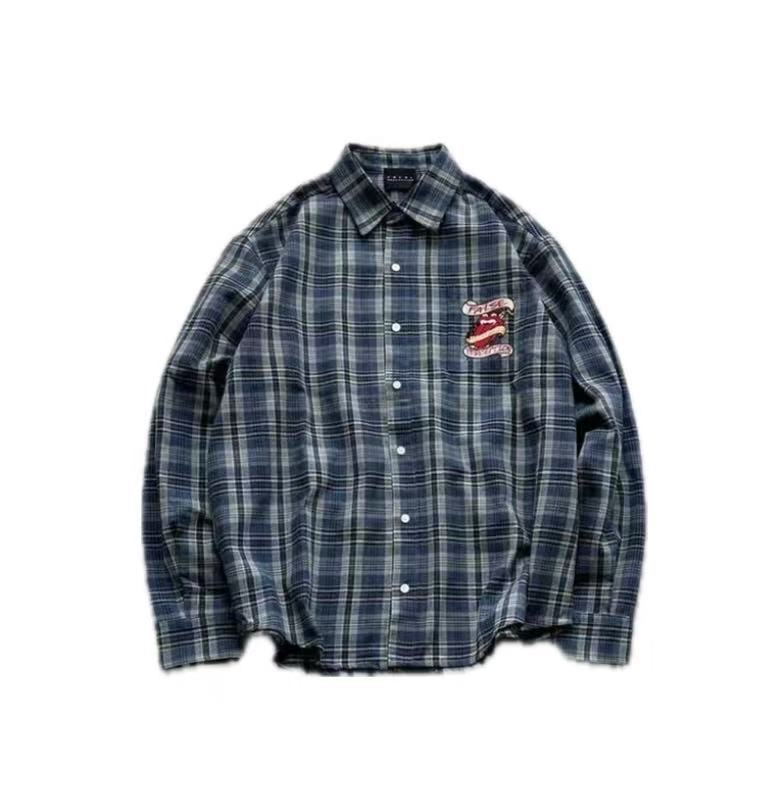FALSE PERCEPTION Plaid Embroidered Graphic Shirt