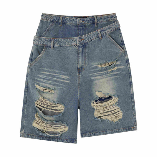 CapCabin Distressed Layered Waist Denim Shorts