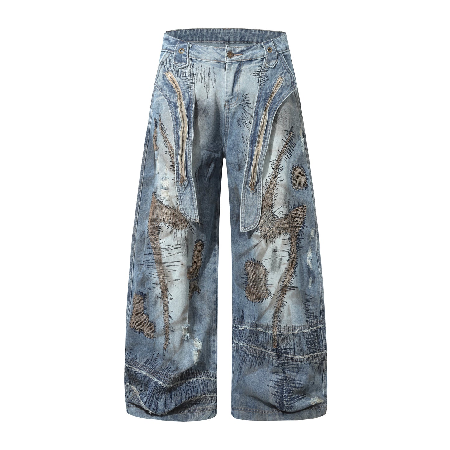 CapCabin Distressed Patchwork Denim Pants