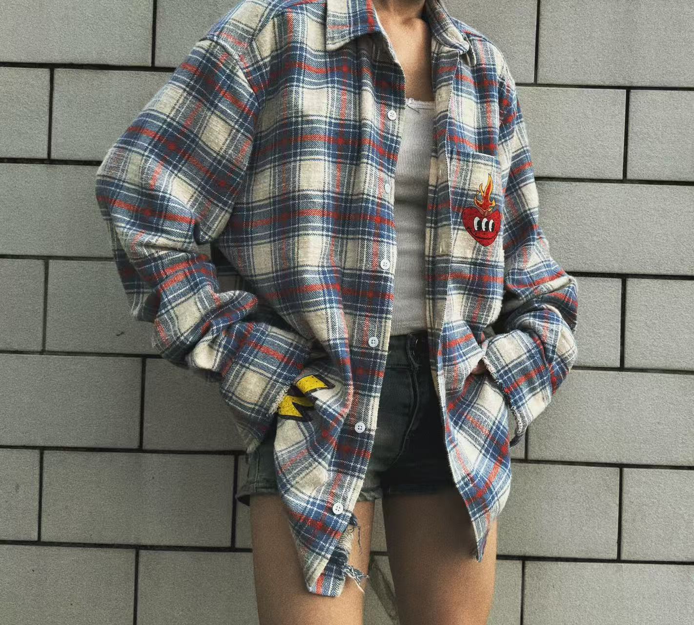 FALSE PERCEPTION Plaid Graphic Shirt Jacket