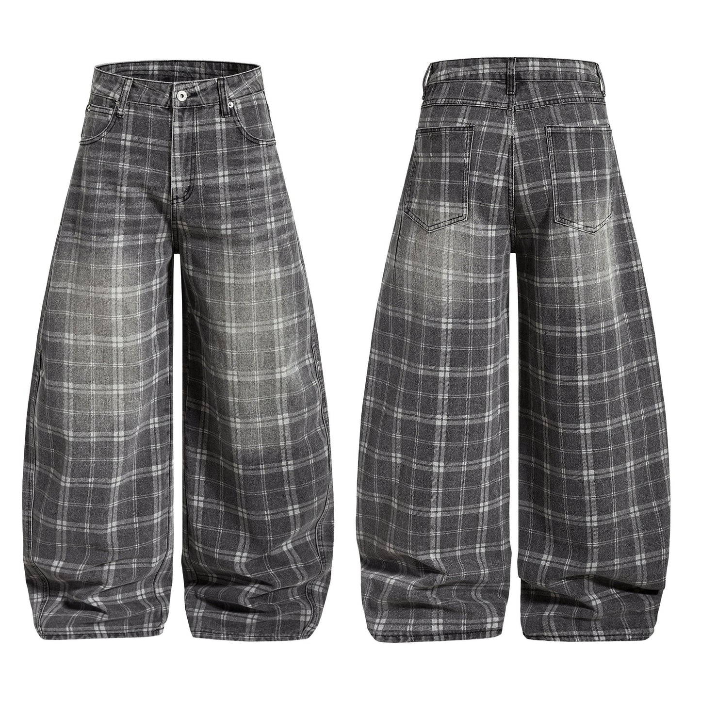 CapCabin Plaid Oversized Wide-Leg Jeans