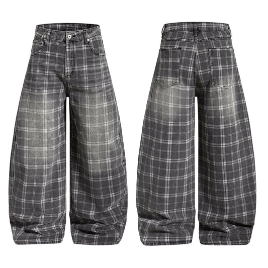CapCabin Plaid Oversized Wide-Leg Jeans