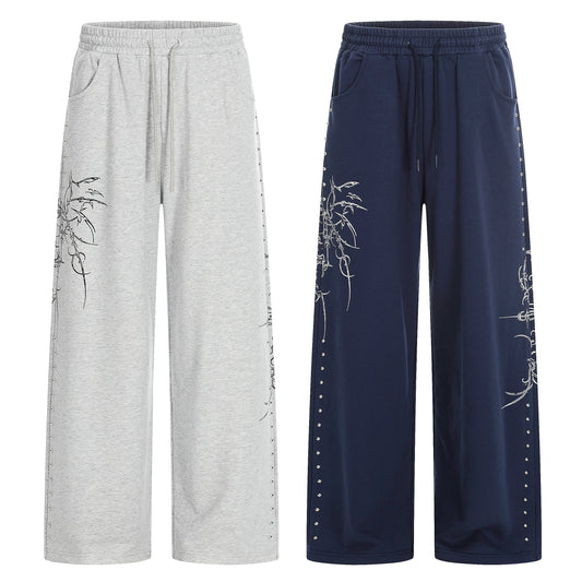CapCabin Gothic Line Graphic Wide-Leg Sweatpants