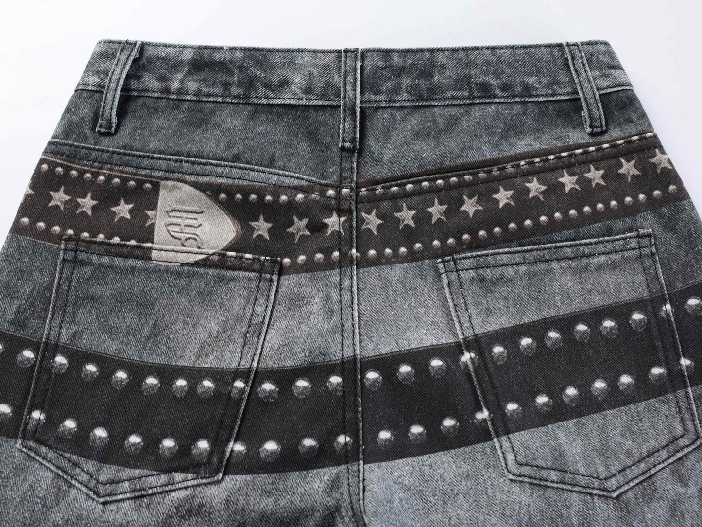 CapCabin Washed Studded Wide-Leg Jeans