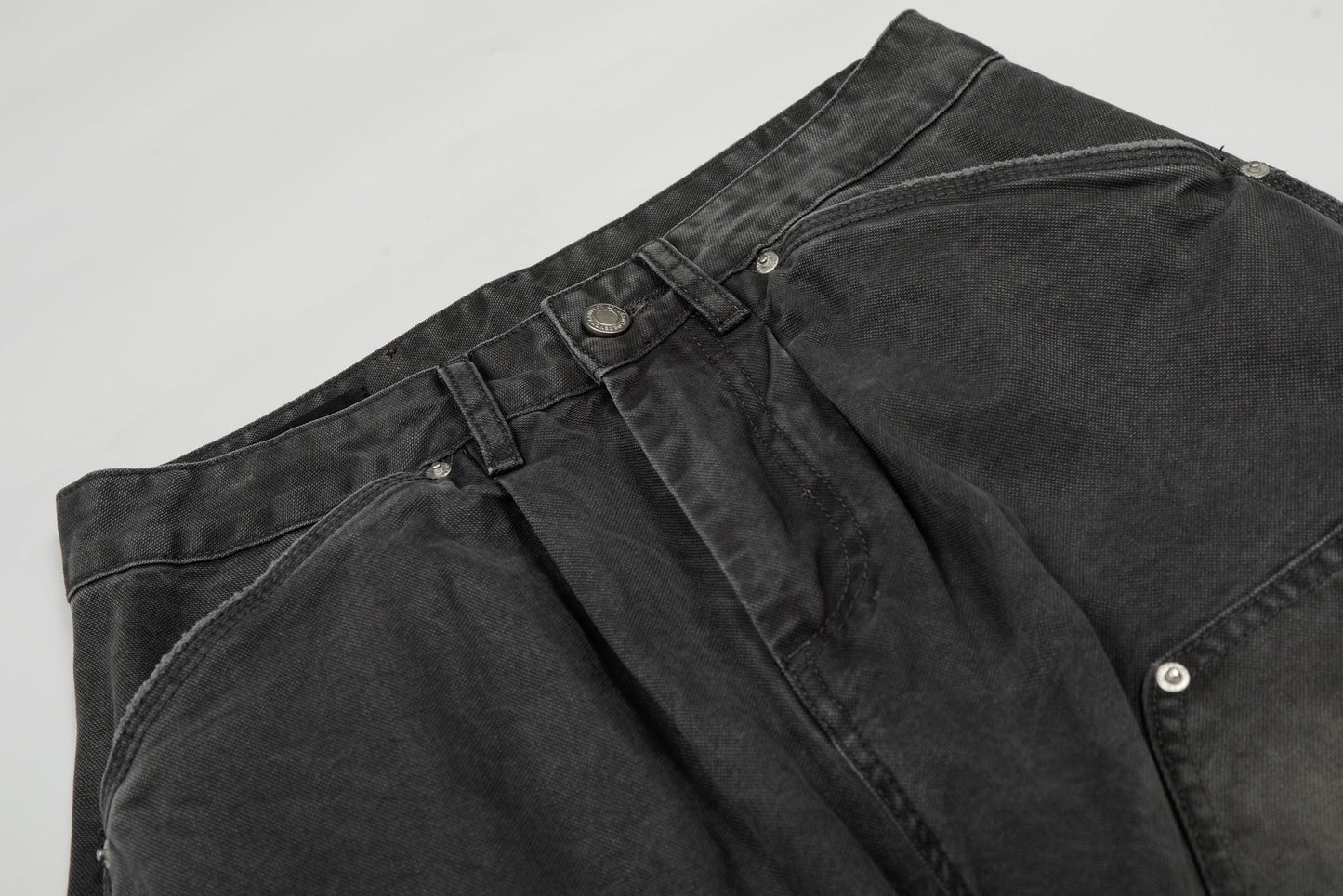 CapCabin Washed Utility Wide-Leg Denim Pants