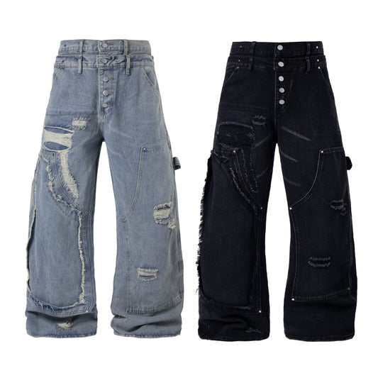 CapCabin Distressed Panel Denim Pants