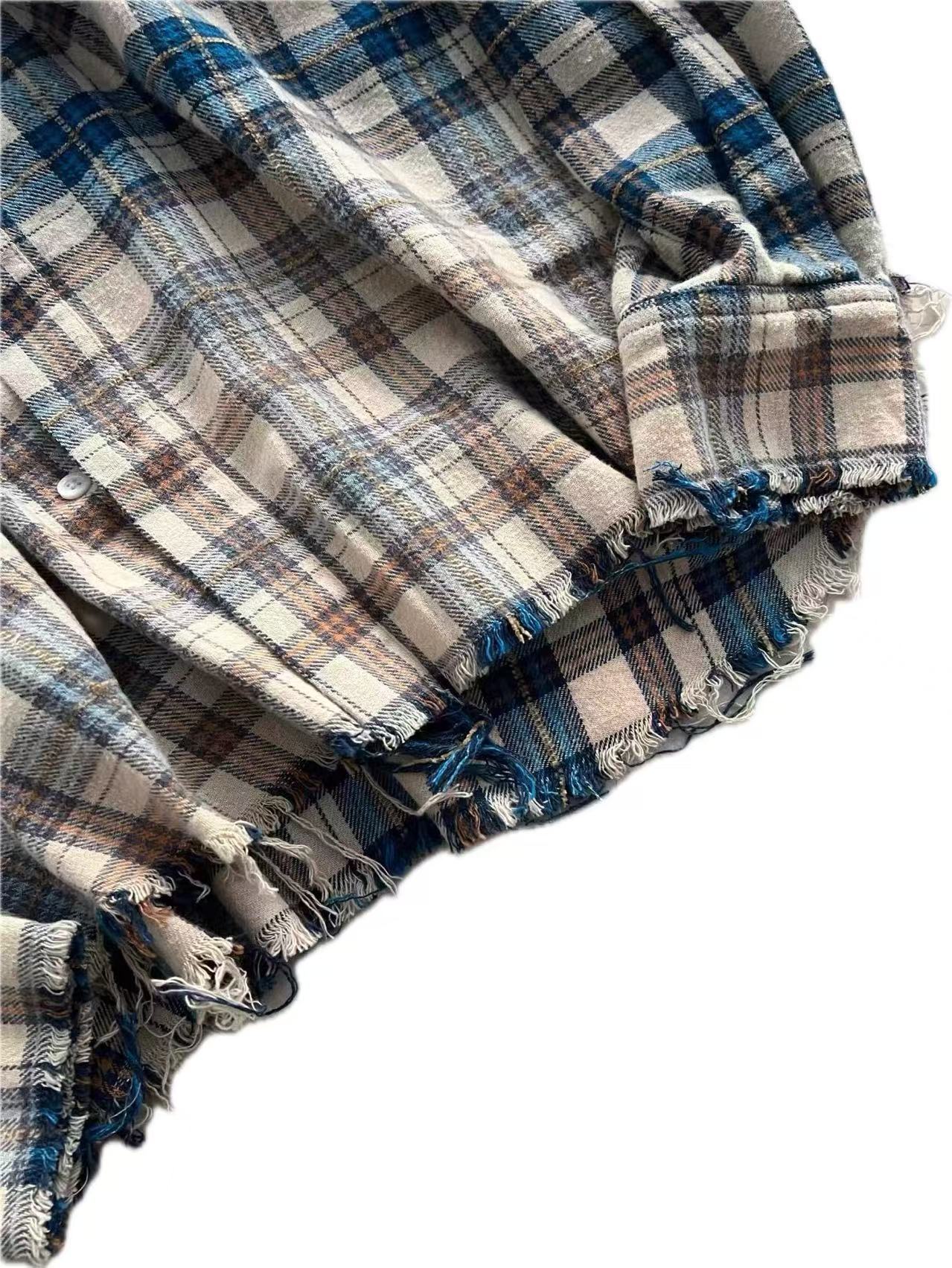 FALSE PERCEPTION Vintage Plaid Frayed Shirt
