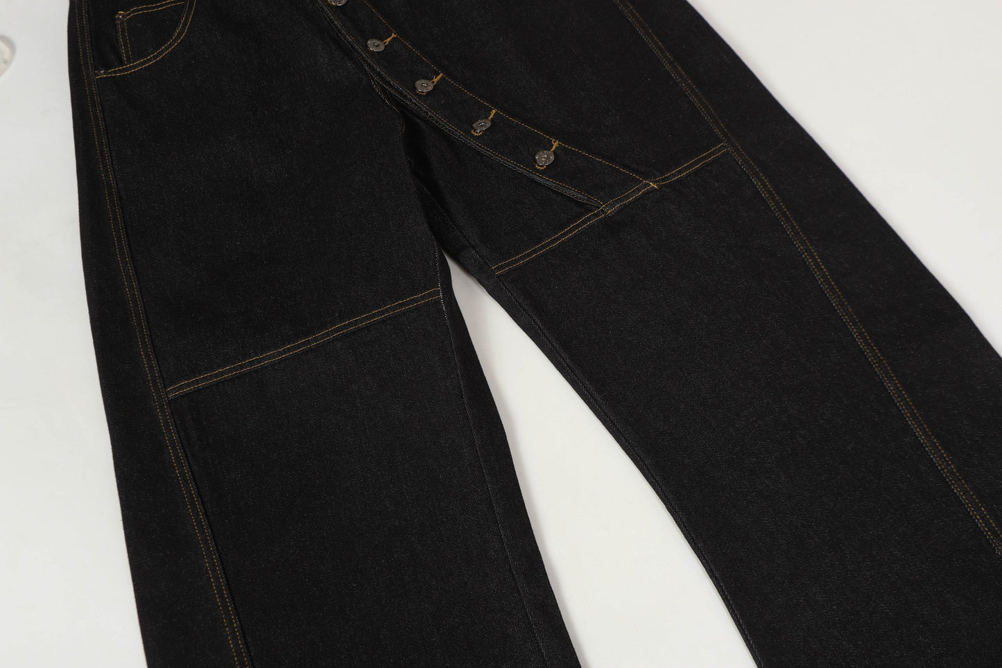 CapCabin Asymmetric Button Wide-Leg Denim Pants