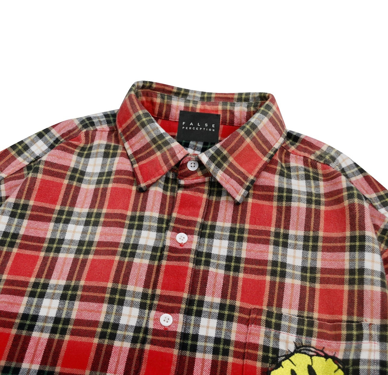FALSE PERCEPTION Red Plaid Smiley Overshirt