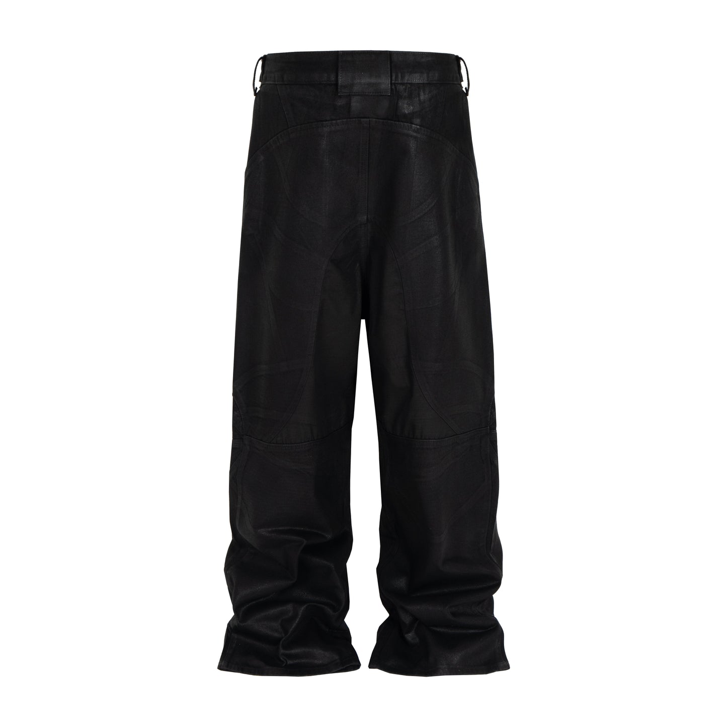 CapCabin Curved-Stitch Leather Denim Pants