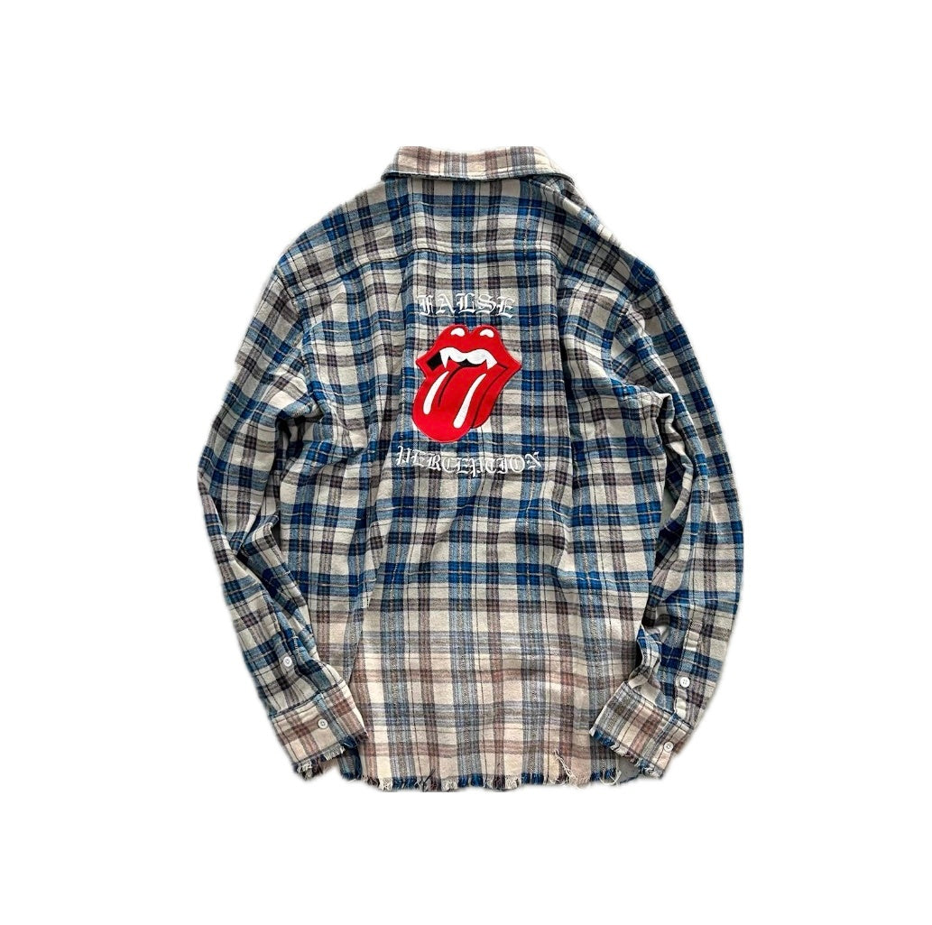 FALSE PERCEPTION Vintage Plaid Frayed Shirt